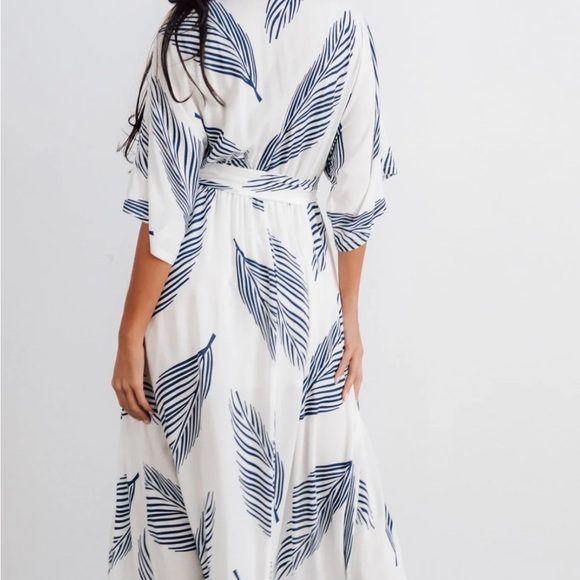 Baltic Born Corinth Maxi Dress Navy White Leaf Print Size L Tropical Boho Event - Picture 14 of 14